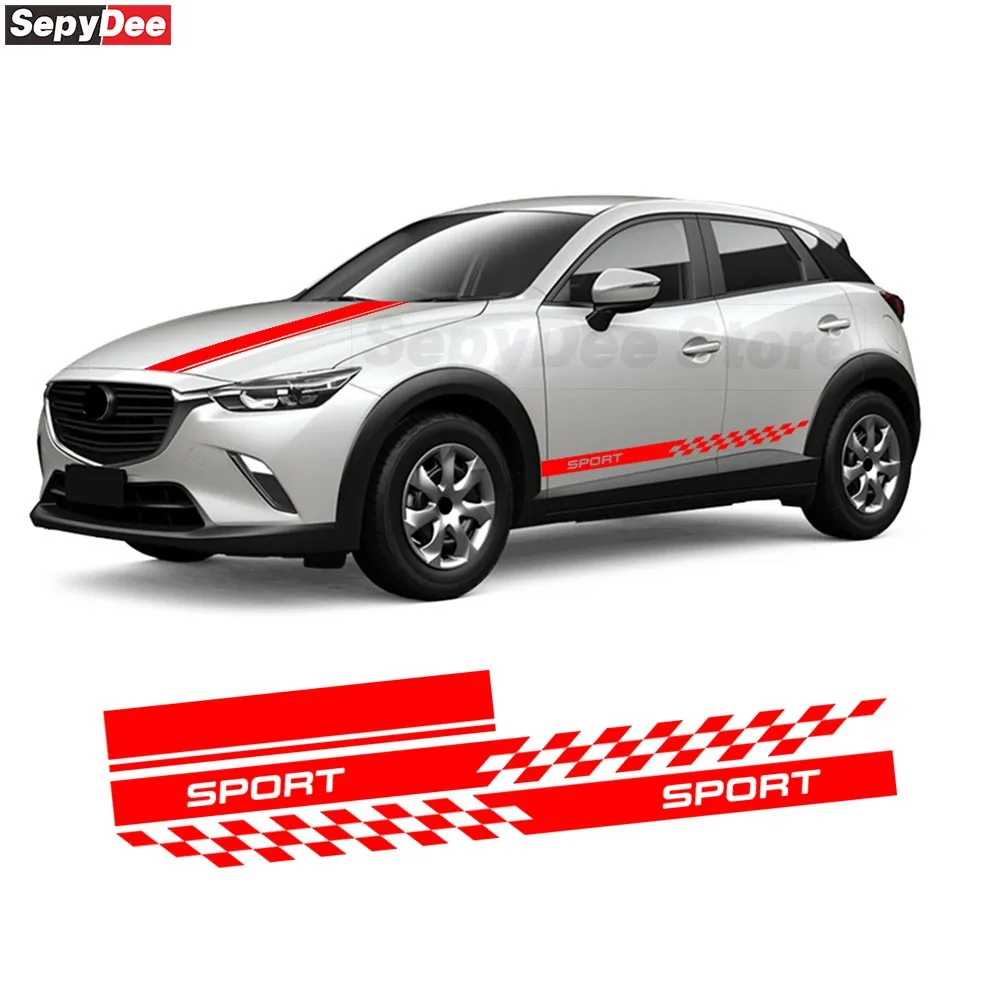 3Pcs Racing Sport Checkered Stripe Kits Sticker Hood Bonnet Decal for Mazda CX-3 Car Accessories