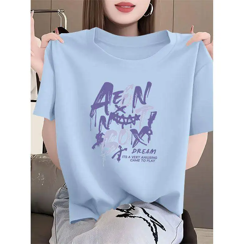 

Ladies Short Sleeve Printed T-Shirt round Neck Thin Loose plus Size Slimming Summer New Style Casual Fashion Mom Wear Polyest...