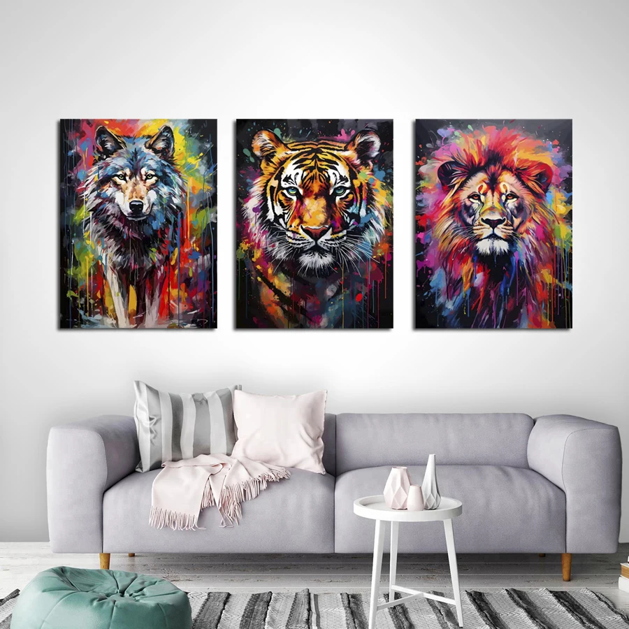

Abstract Wolf Lion Tiger Picture Diy Diamond Art Painting Triptych Animals Full Drill Mosaic Embroidery Kits 3 Pieces/Set