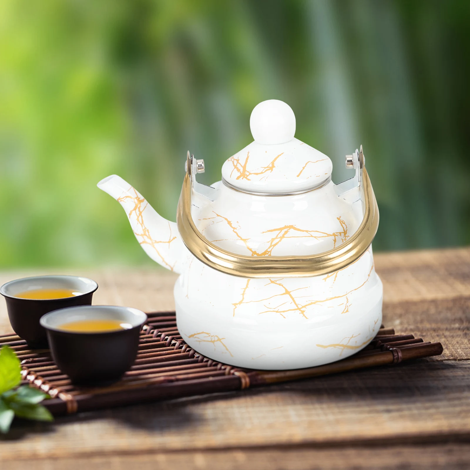 

Marbled Pear Shaped Pot Enameled Teakettle Safe Sanitary Stove Kettle Large Caliber Spout Time Saving
