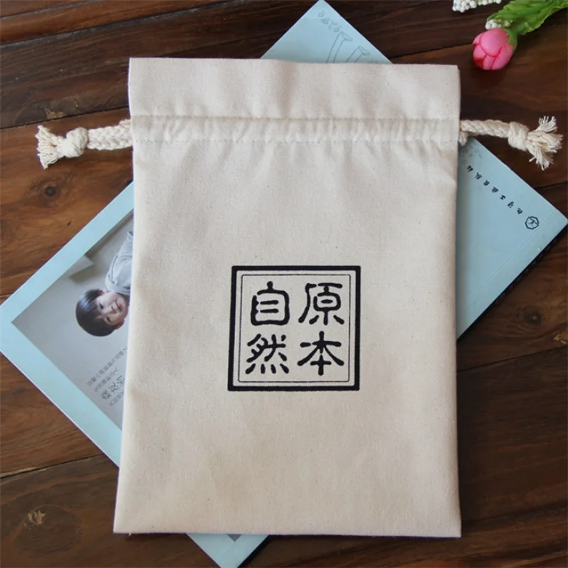 custom.Customized Natural Canvas Cotton Pouch Jewelry Shoe Dust Drawstring Pouch