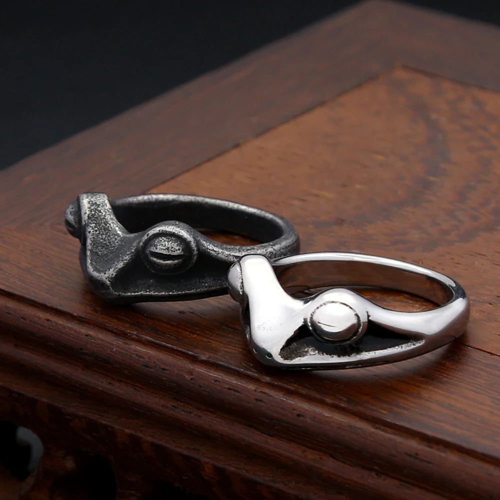 Frog Ring Stainless Steel Vintage Antique Black Punk Gothic Mens Animal Finger Band Cool Daily Wear Fashion Jewelry Party Gift