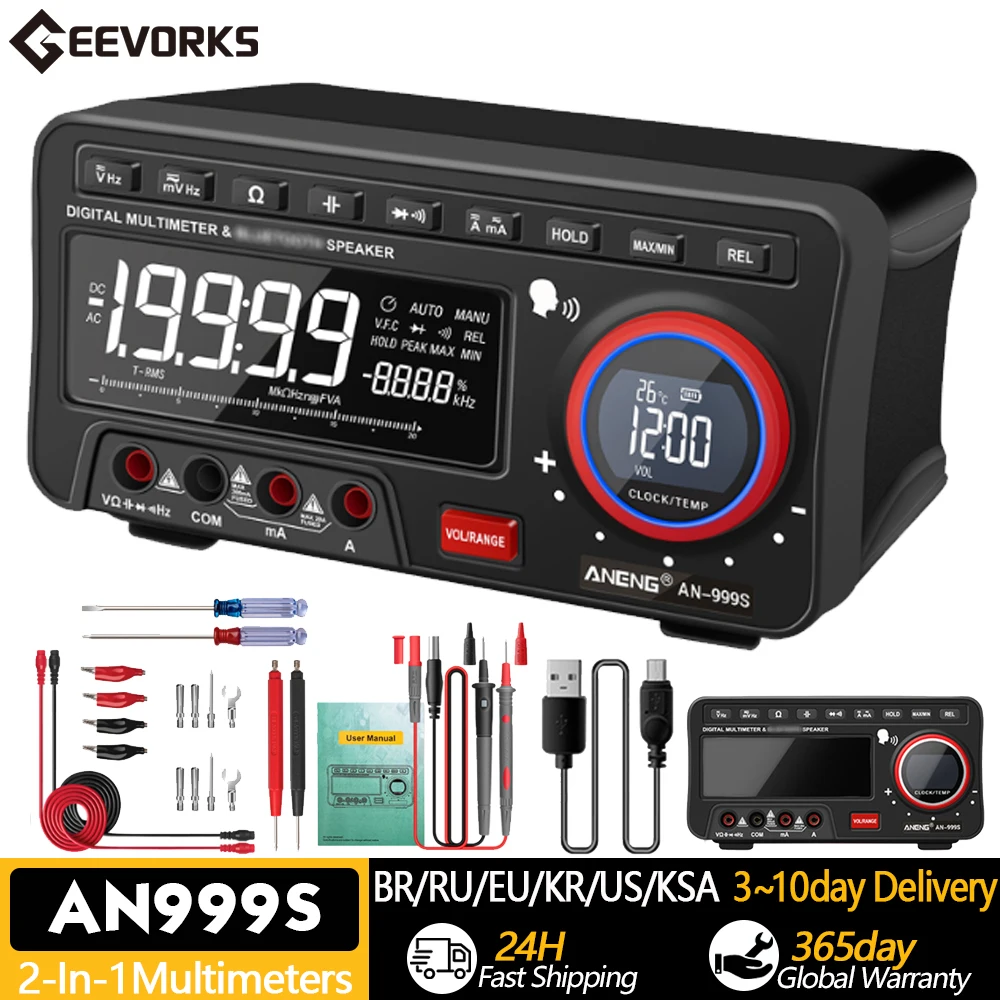 

AN999S 2-In-1smart Professional Digital Multimeter Ac/Dc Bench Multimeter 19999 Counting True Effective Value Automatic Ranging