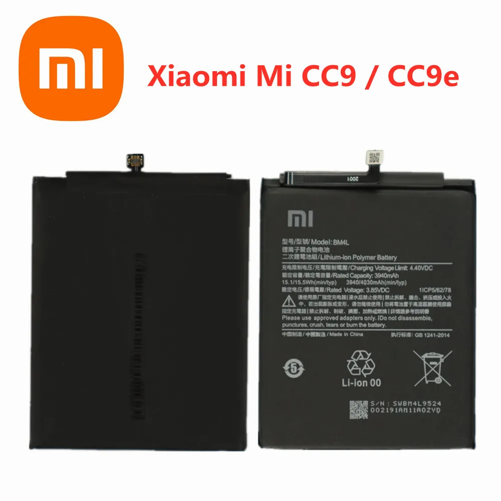 

New Xiaomi 100% Original Battery BM4L for Xiaomi Mi CC9 CC9e Replacement Batteries Xiaomi bateria CC9 Mi9 Lite 4030mAh