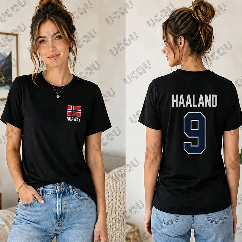 2026 New Haaland Norway No.9  Graphic Cotton T-shirt For Women Men Summer National Team Flag Print Football Fan Sports Tees