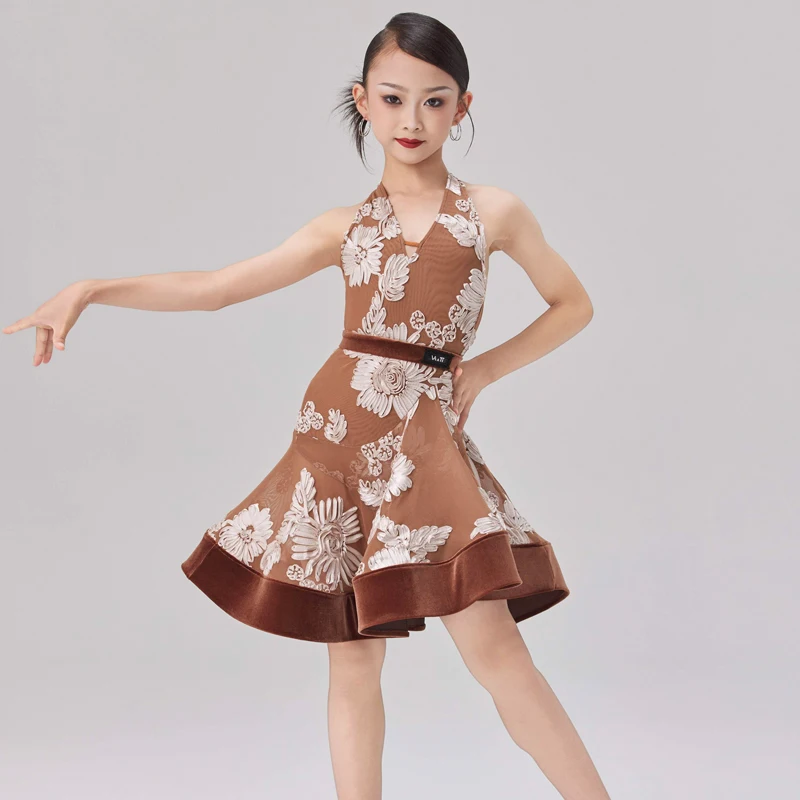 Trajes de baile de salón para niños, vestido de competición de baile latino para niñas, vestidos de actuación de baile latino Rumba SL13672