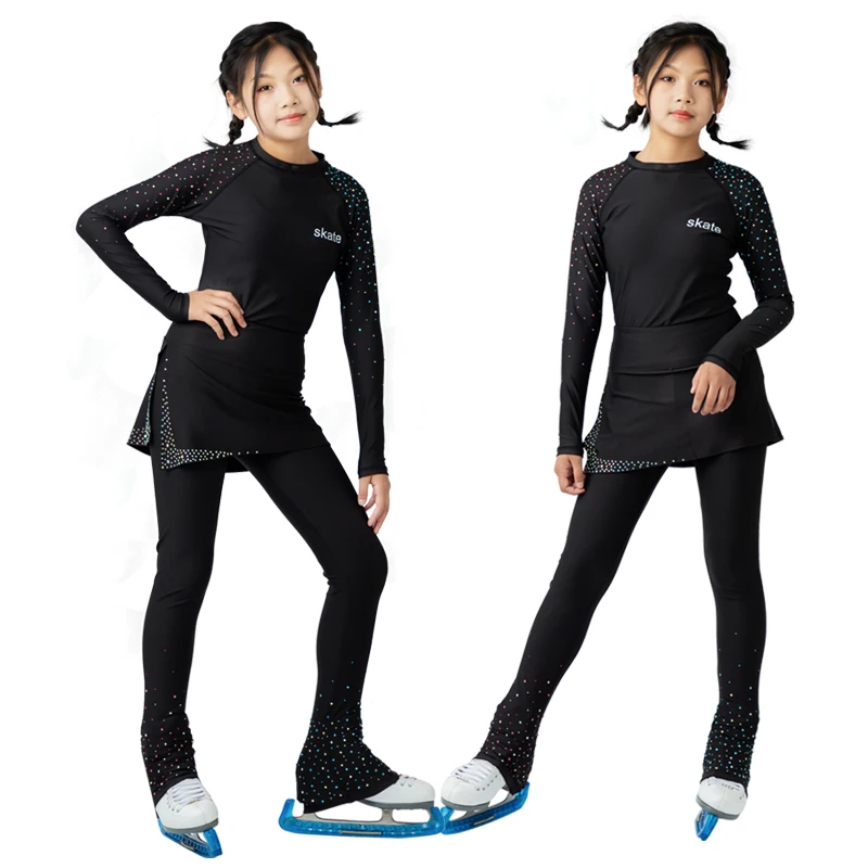 Figure Skating Suit Adult Girl Wool Lining Thickened Cold and Warm Skating Training Pants Set for Winter