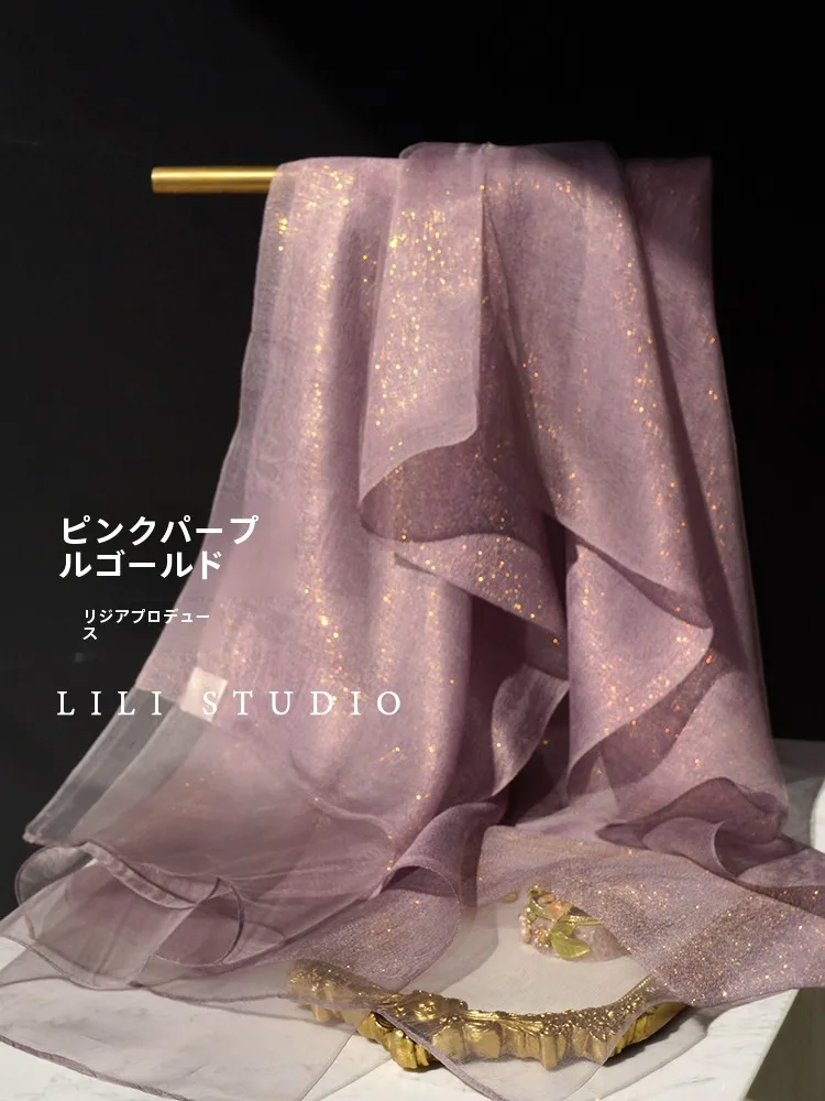 魅力的なゴールドの光沢のあるシルクスカーフウールブレンドフラッグローブ女性のファッショナブルなショール韓国スタイル両面夏冬