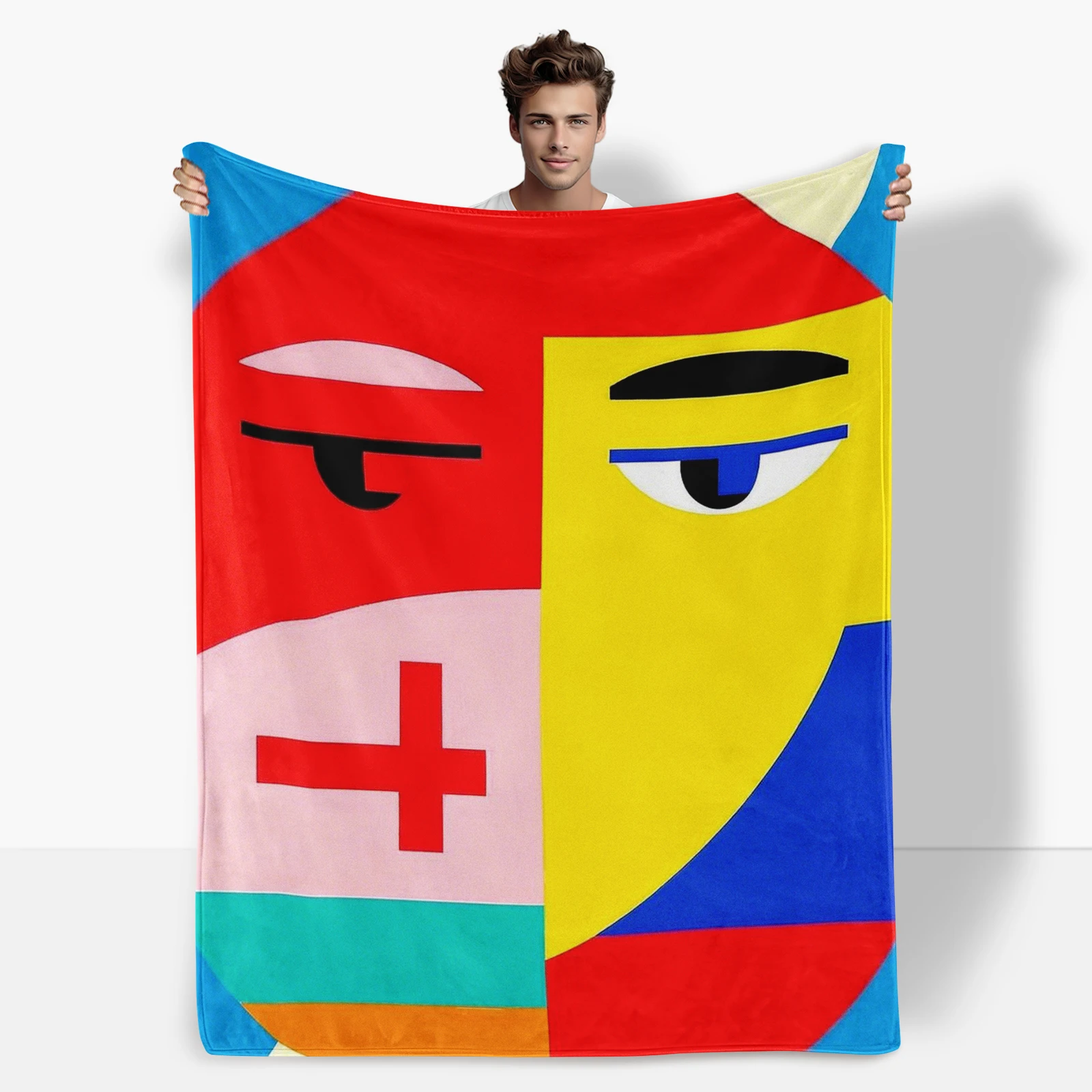 Artistic Geometric Faces And Colorful Expressions Combined Blanket Great Gift Idea