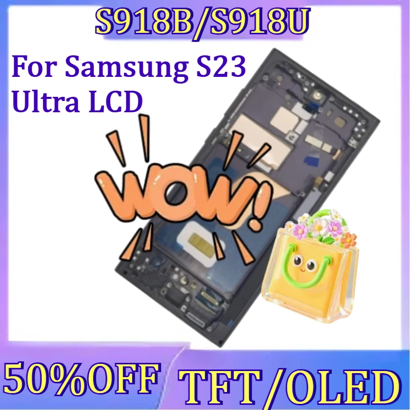 For Samsung S23 Ultra S918B S918B/DS Lcd Display Digital Touch Screen Replace with Frame New TFT/OLED S23 Ultra Screen Assembly