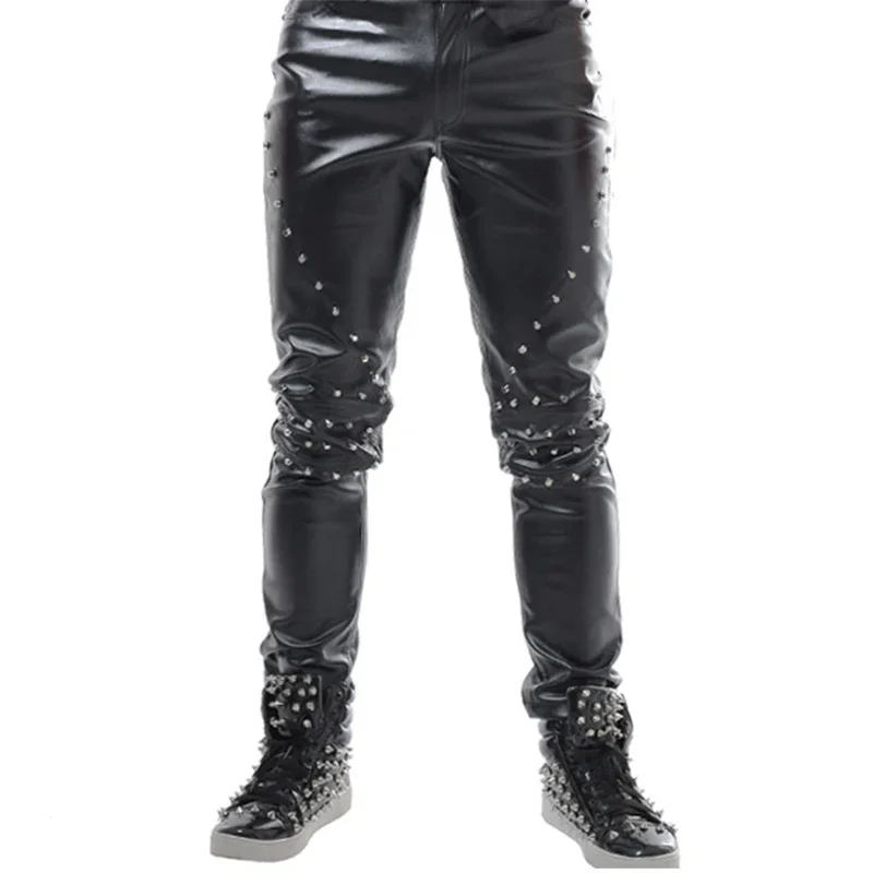 Jazz Dance Costumes Leather Pants Micro-Elastic Black Clothes Male Rock Singer Dj Bar Nightclub Prom Performance Wear Men DT819