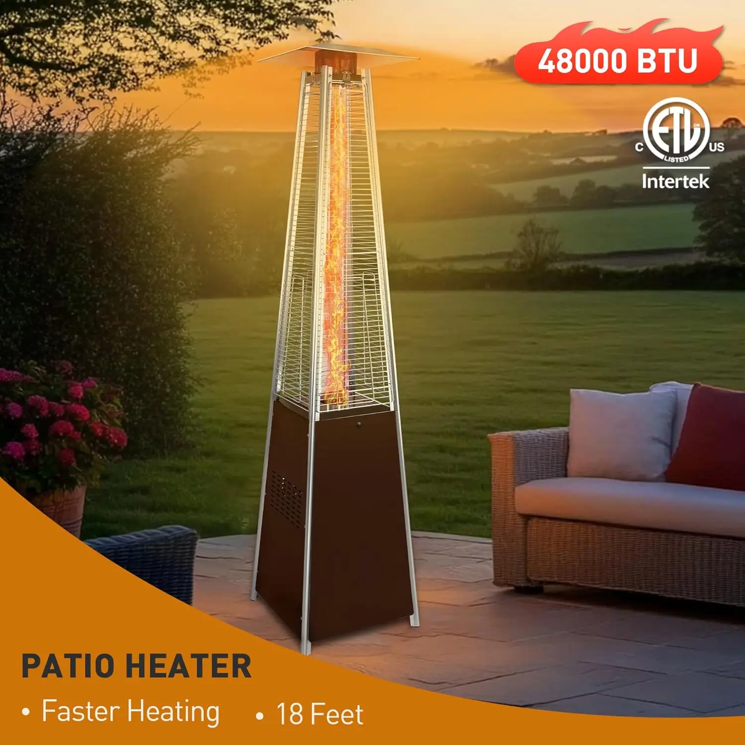 outdoor heater, 48000 BTU Propane Patio with Detachable Wheels and Protective Cover, Outdoor Propane for Patio(Brown)