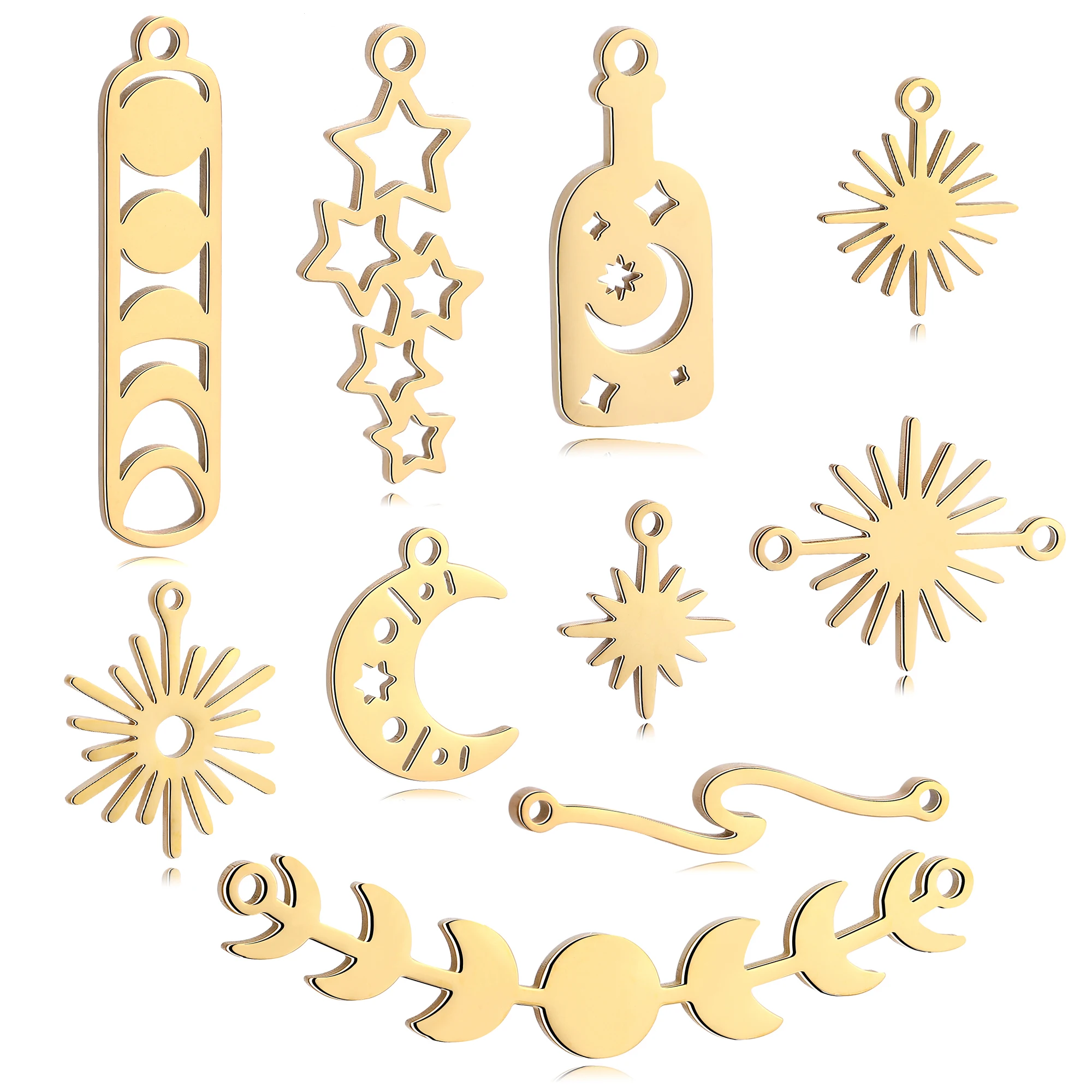 5pcs/Lot DIY Stainless Steel Sun＆Moon＆Star Charms Pendant For Jewelry Making Earrings Necklace Bracelet Connector Accessories