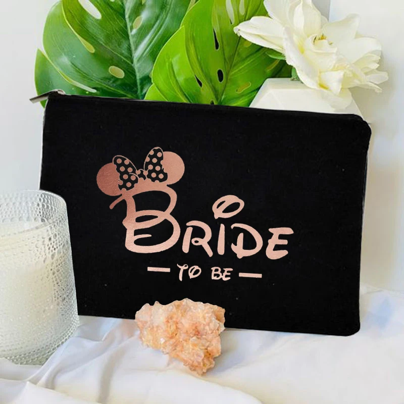 Bolsa de maquillaje de lona con patrón de Bride To Be, regalo de despedida de soltera, bolsa de cosméticos de viaje, regalo de dama de honor, regalo de compañero de boda, billetera