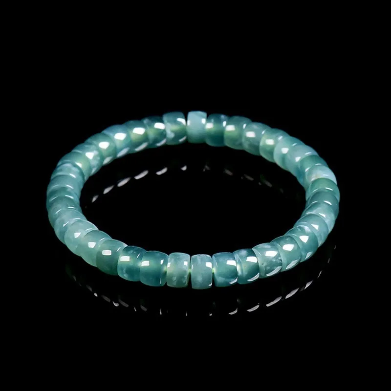 Natural Grade A Jadeite Blue Water Old Style Barrel , Ice Bead Bracelet for Women, High-end Jade Jewelry