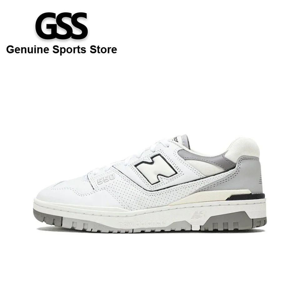 Original New Balance NB 550 Classic Vintage Faux Leather Casual Men's and Women's Running Shoes White Silver BB550PWA