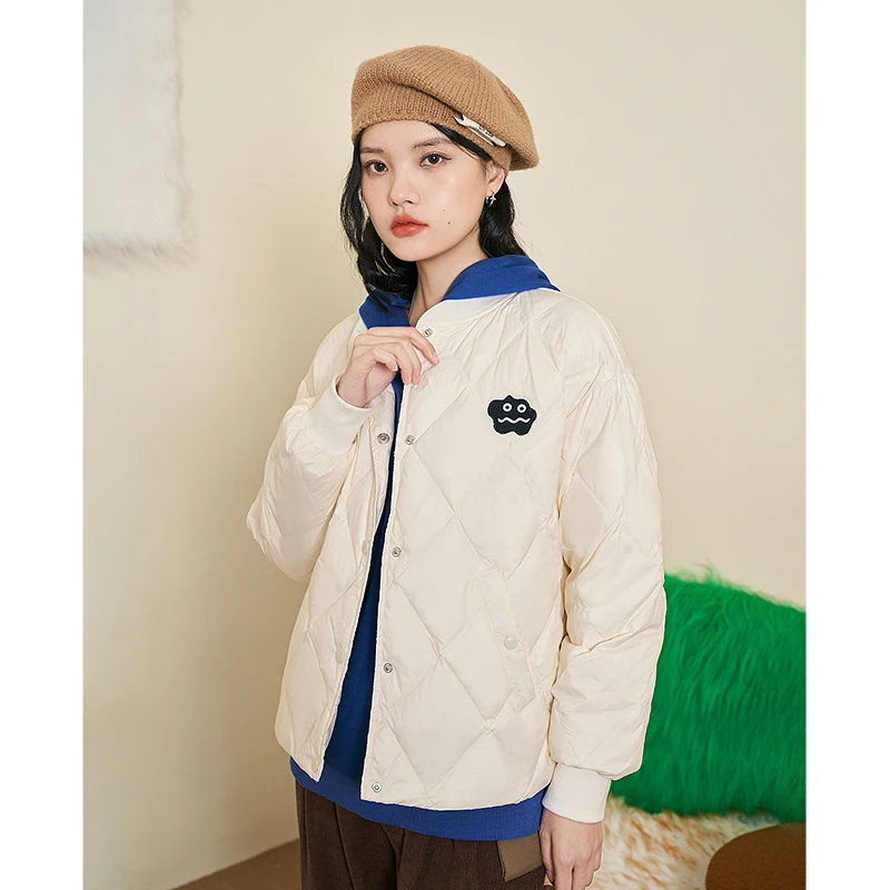 Toyouth Women Down Jacket 2022 Winter Baseball Collar 90% White Duck Down Warm Coat Solid Color Casual Light Short Outwear