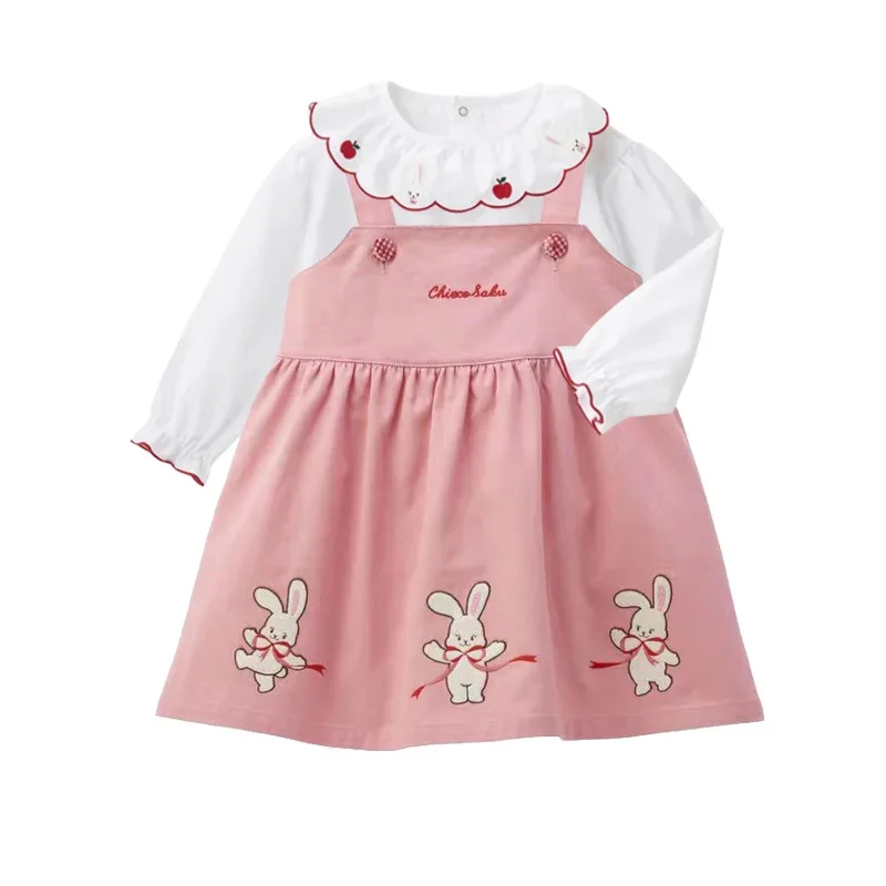 Girls Dress Spring New Cartoon Cute Bunny Letter Embroidery Bow Strap Skirt 2024 image 5