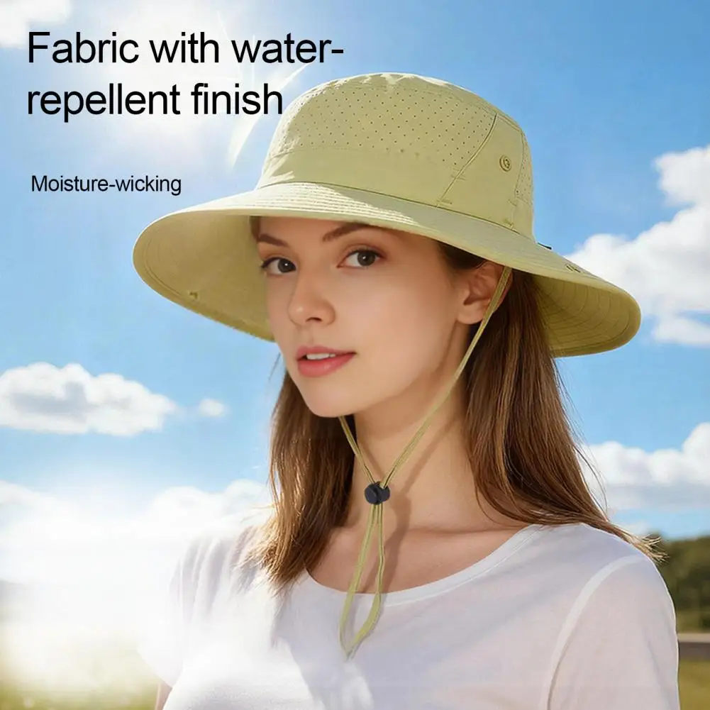 

Breathable Mesh Quick-Drying Fabric UPF Sun Protection Hat Large Brim Rope Outdoor Hiking Fishing Sun Hat