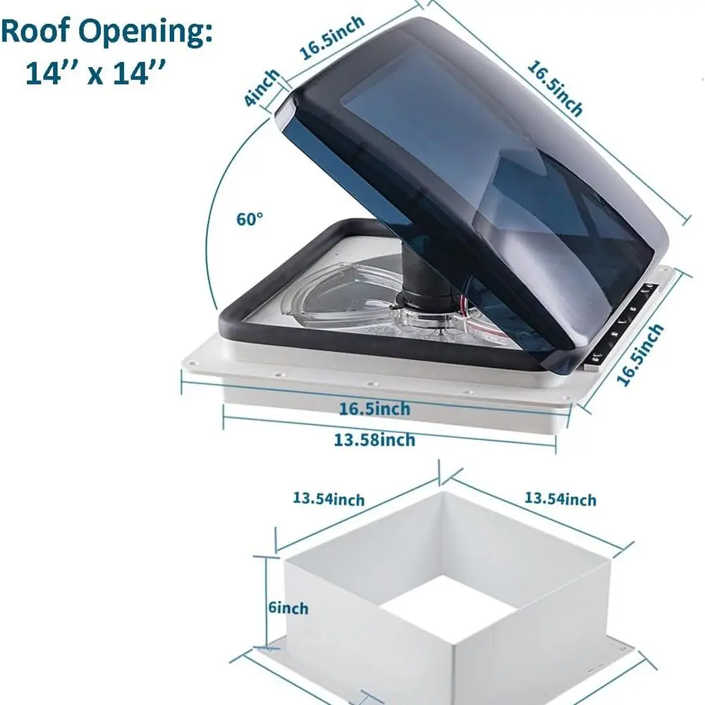 سقف مروحة تنفيس RV 12 فولت، جهاز تحكم عن بعد 14 × 14 بوصة، 10 سرعات #6