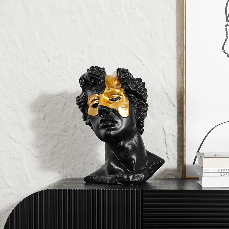 

Light Luxury Black Gold David Portrait Sculpture Office Tabletop Ornament Bedroom Resin Sculpture Living Room Home Decoration