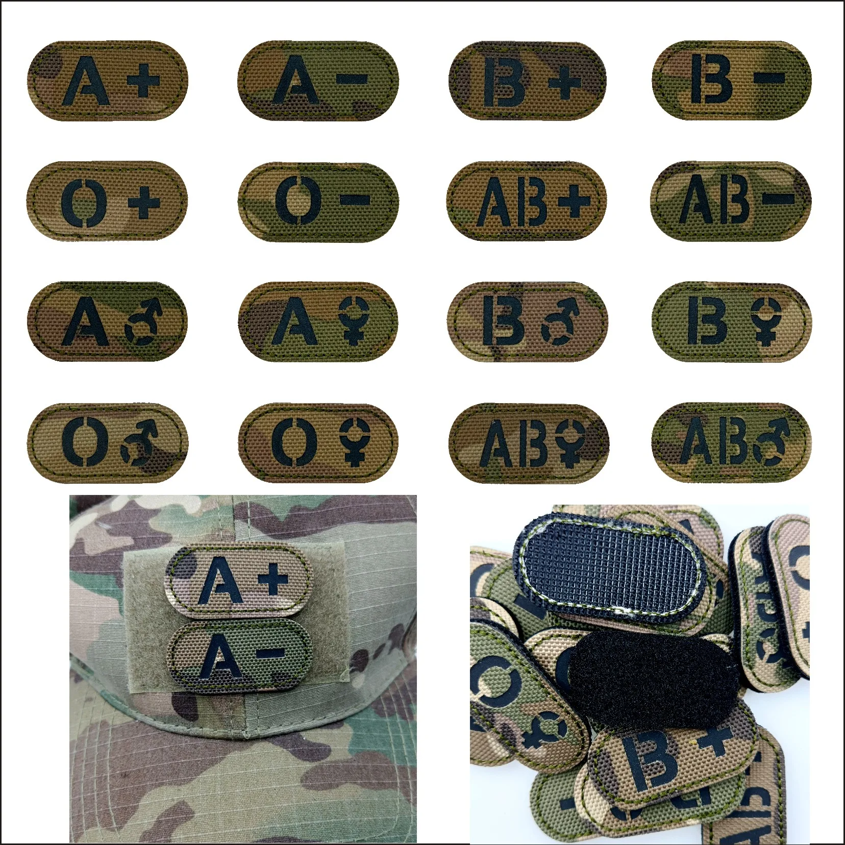 Camouflage Blood Type Men and Women A B O AB IR Reflective Backpack Vest Hook and Loop Armband Morale Magic Embroidery Patch