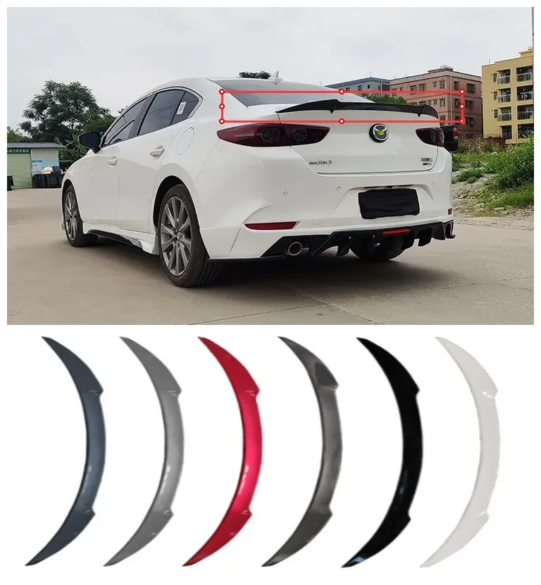 

High Quality ABS Paint & Carbon fiber Rear Trunk Lip Spoiler Splitters Wing Fits For Mazda 3 Axela 2020 2021 2022