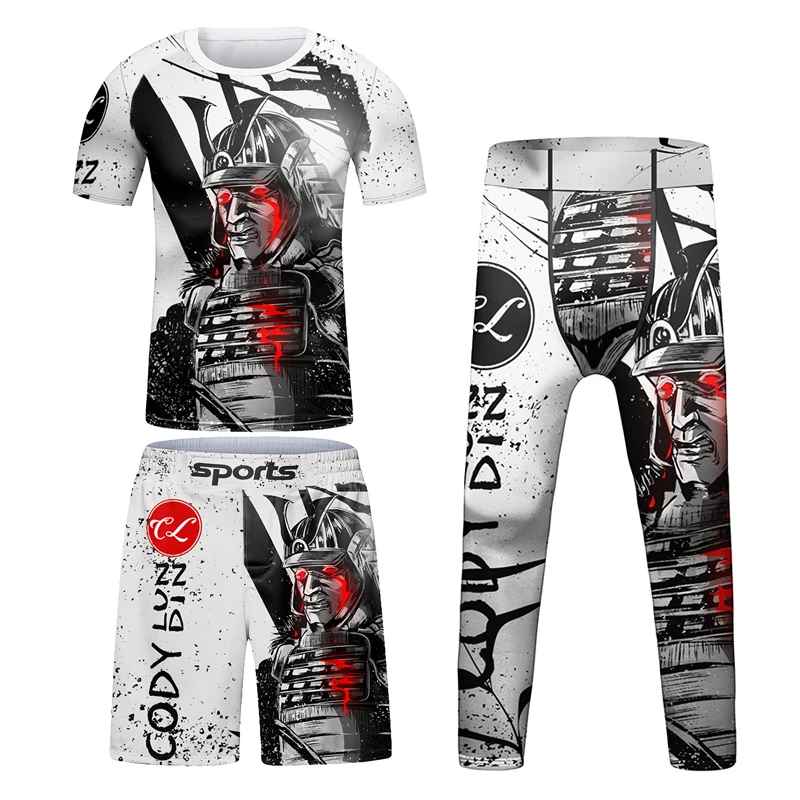 High Quality Kid\'s Jiu Jitsu Rash Guard T-shirt+Pant Set Children Rashguard Boxing MMA Compression Clothing Boy Muay Thai Shorts