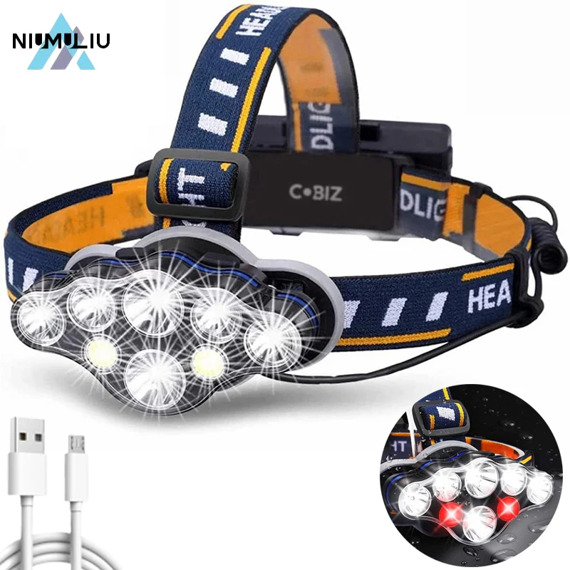 

C3 Super Bright LED Headlamp 8LED Fishing Camping Headlight Waterproof Outdoor with COB USB Rechargeable Head Torch Lamp Light