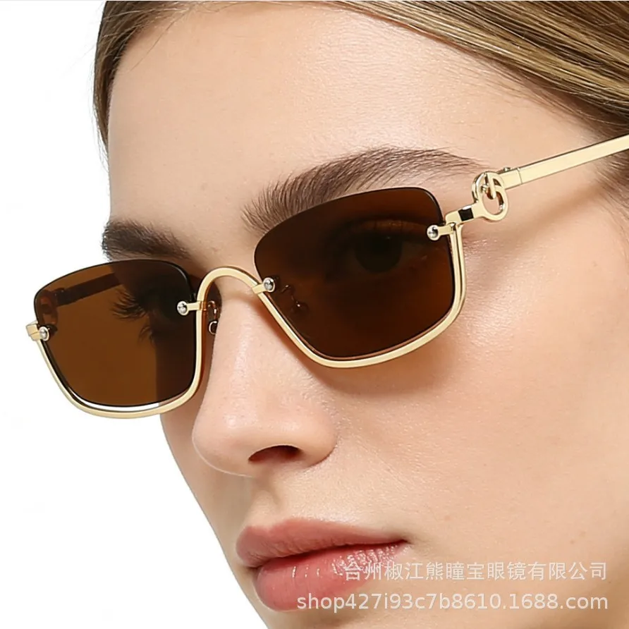 

Unisex Fashion Metal Half Frame Square Sunglasses Slim Narrow UV400 Hip Hop Cycling Eyewear Portable Travel Sun Glasses
