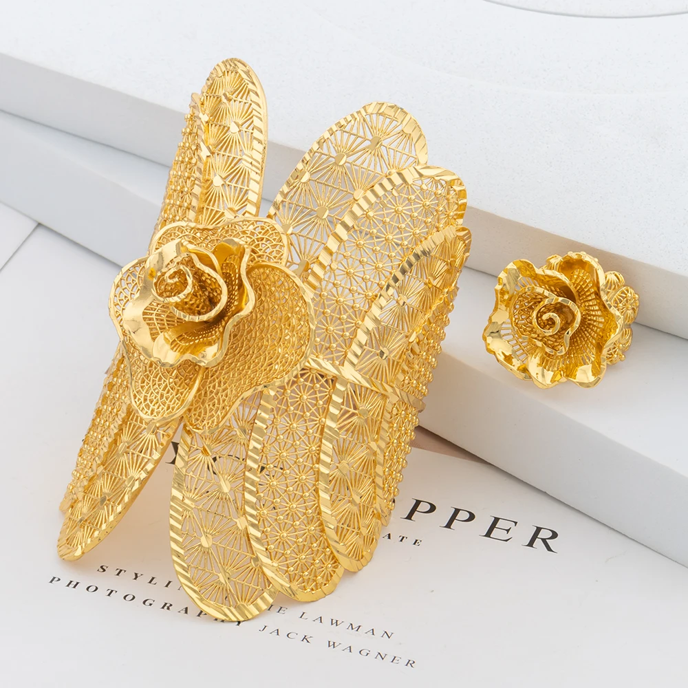 Dubai Cuff Bangle Color Bracelet Ring For Women Indian Luxury Bangles Bride Jewelry Wedding African Party Gift Accessories