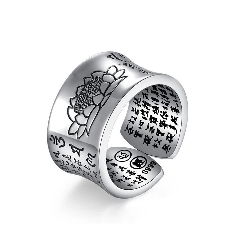 Women Spell Buddhist Engraved Magic Amulet Ring With Text Heart Sutra Men In Buddhist Finger Thai Lotus Fun Satan Rings For