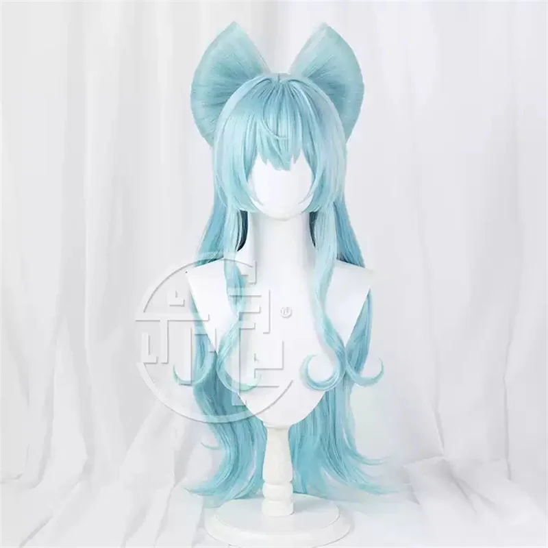 Genshin-Peluca de Cosplay de impacto Yumatisuki Mizuki, pajarita azul cian, pelo largo, sueños encantadores para Halloween, fiesta para mujeres y niñas