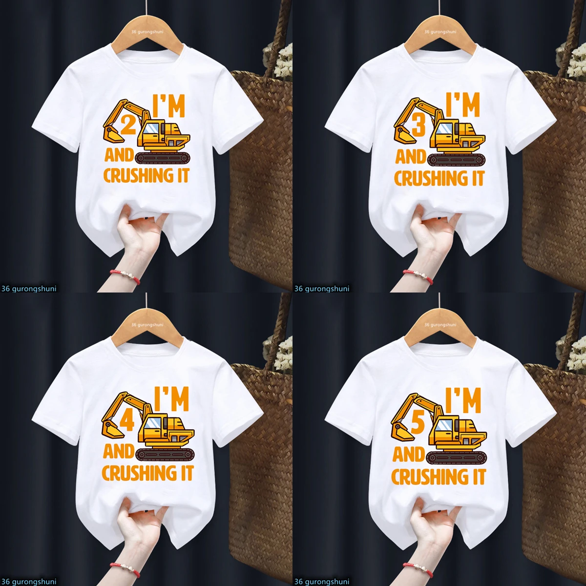 Newly Boys T Shirt Interesting Excavator T-Shirt Graphic Print 2 3 4 5-10 Birthday Gift Costume Kids Tshirt Girls T-Shirt Tops