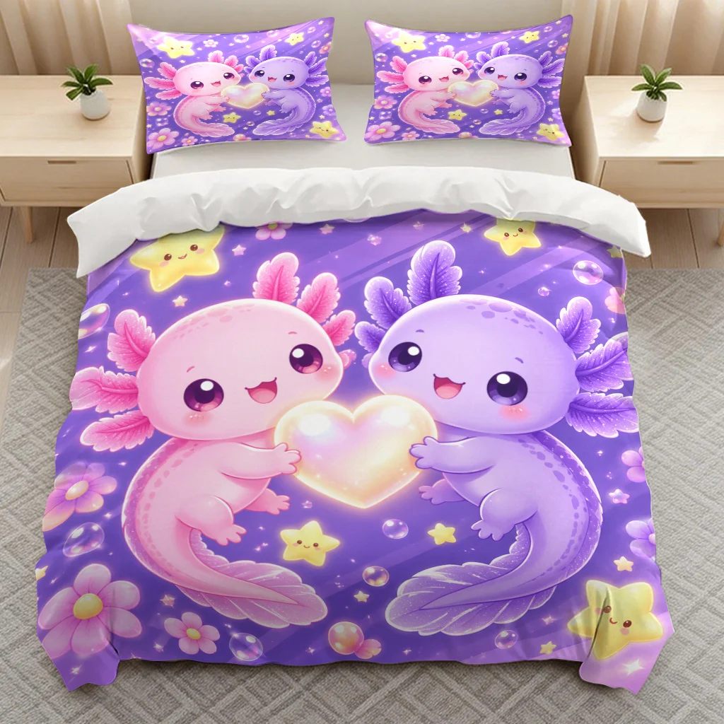 Axolotl Duvet Cover Twin King Size Lovely Axolotls Bedding Set Cute Sea Animal Comforter Cover Cartoon Ocean Animal Quilt Cover