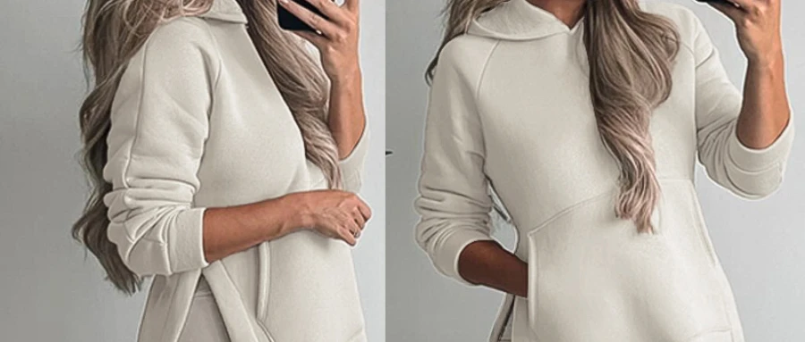 2 Piece Side Slit Kangaroo Pocket Design Pullover Hoodie Skinny Leggings Pants Tracksuit Set Women Clothes Suit