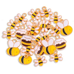 20Pcs Cute Bee Honey Enamel Color Pendant Funny Animal Phone Charm Couple Necklace Bracelet Handmade Supplies Jewelry Findings