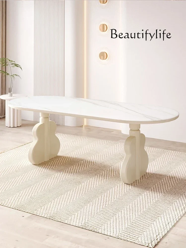 French Cream Wind Slate Dining Table Creative Personality Modern Simple Oval Negotiation Table Workbench