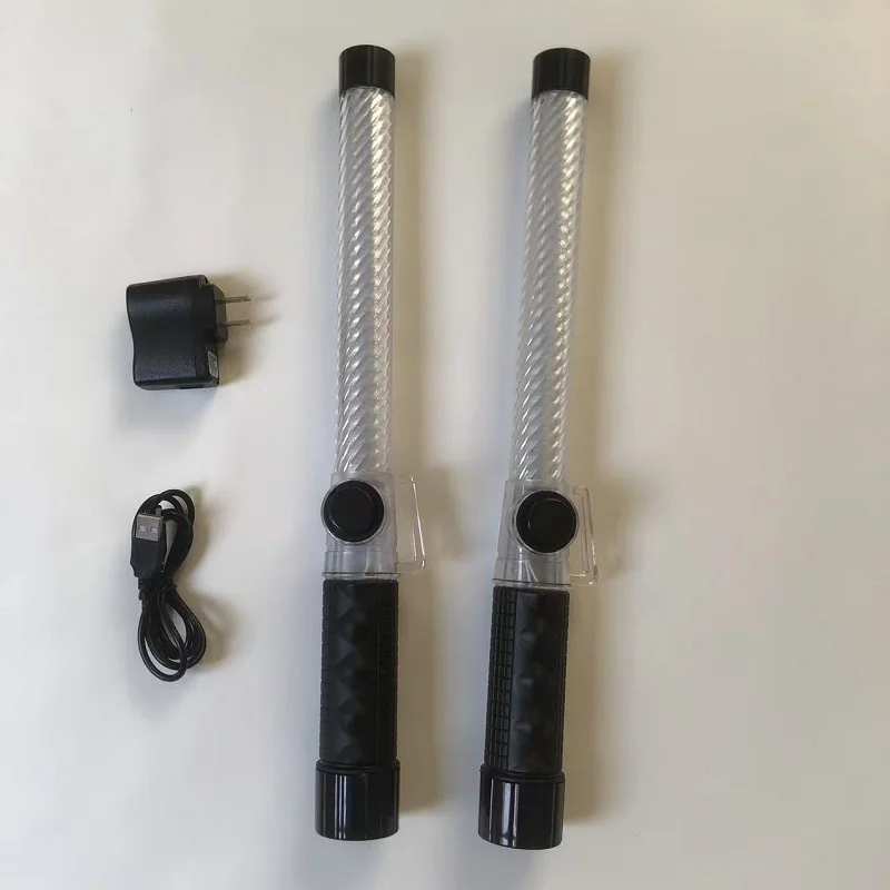 40cm White Tube Double Color Rechargeable LED Traffic Safety Baton Whistle Emergency Ann Glo-sticks Warning Signal Light