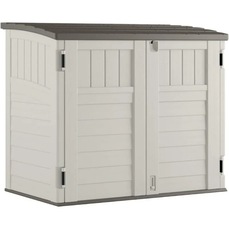 3 Door Large Durable Locking System Horizontal Storage Shed Stow Away for Garden, Lawn, Poolside and Backyard, Ivory (3 Pack)