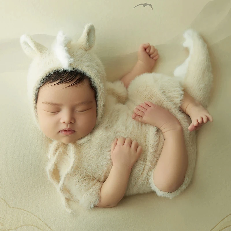 Year Of The Dragon Themed Newborn Photography Outfit Soft Mohair Jumpsuit + Hat 2pcs/Set Infant Studio Photography Accessories