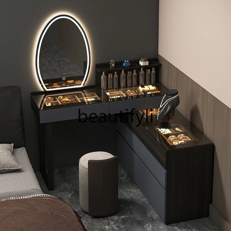 

A26 Italian light luxury solid wood dresser, chest cabinet integrated makeup mirror, advanced retractable makeup table