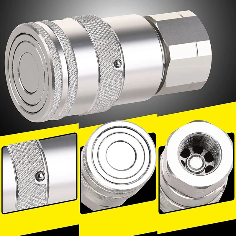 Hydraulic Quick Connect 1/2Inch NPT Hydraulic Coupler Skid Steer Flat Face Quick Connect Couplings with 2PCS Dust Cap