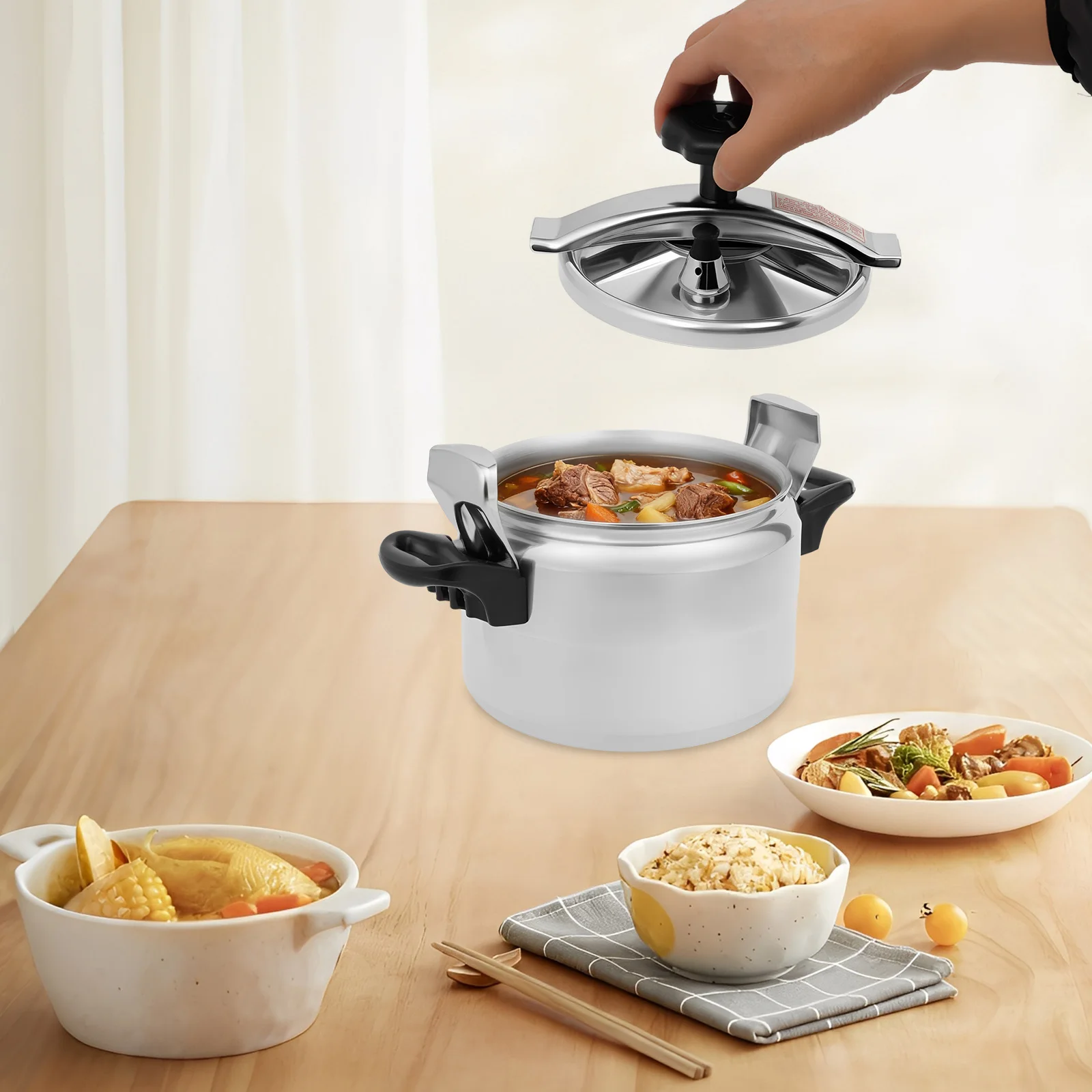 3L الفضة جولة سبائك الألومنيوم قدر الضغط، طنجرة ضغط صغيرة صغيرة منضدية 18*12.4 سنتيمتر للحفاظ على الفواكه والمربى