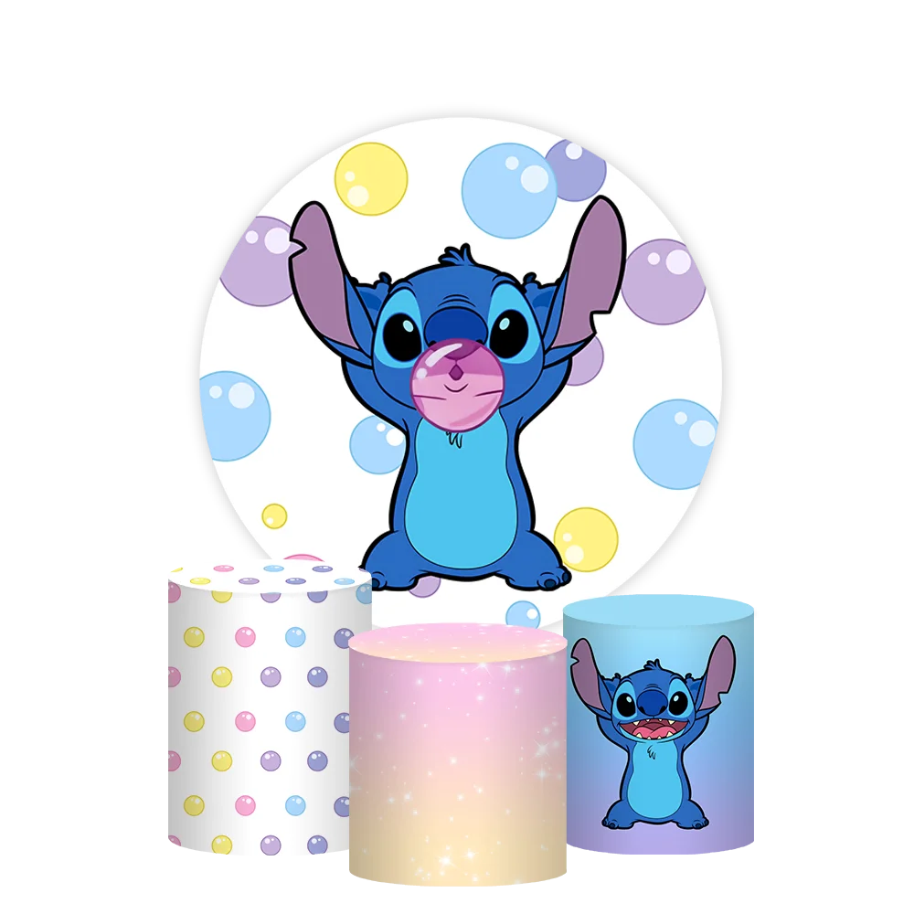 Lilo & 스티치 라운드 사진 배경, 만화 하와이 훌라 댄스, 어린이 생일 파티 배경, 플린스 커버, 사진 스튜디오