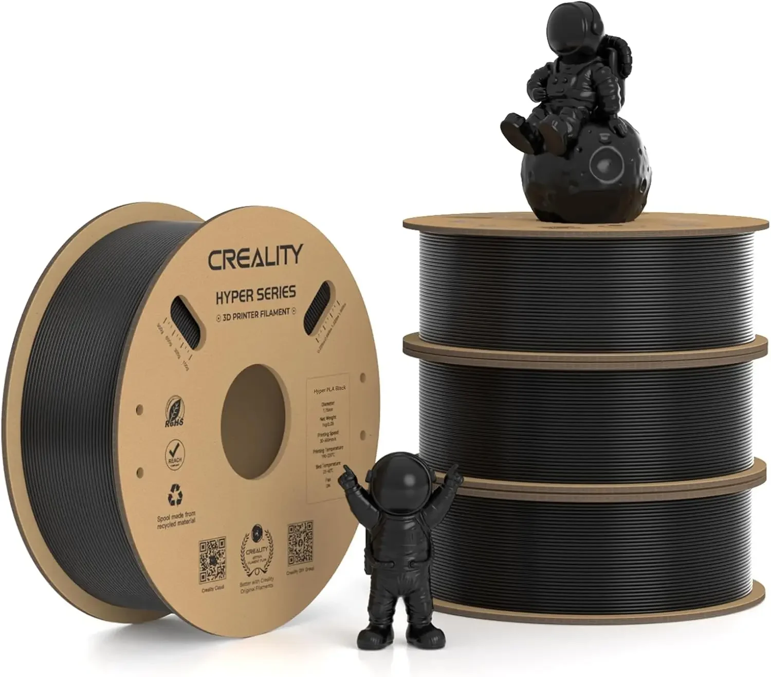 

Filament Creality Hyper PLA 1,75 мм, 30-600 мм/с, высокая скорость ​ ​ 3D-принтер Точность размеров +/-0,02 мм, черный, 4 рулона (1 кг/рулон)