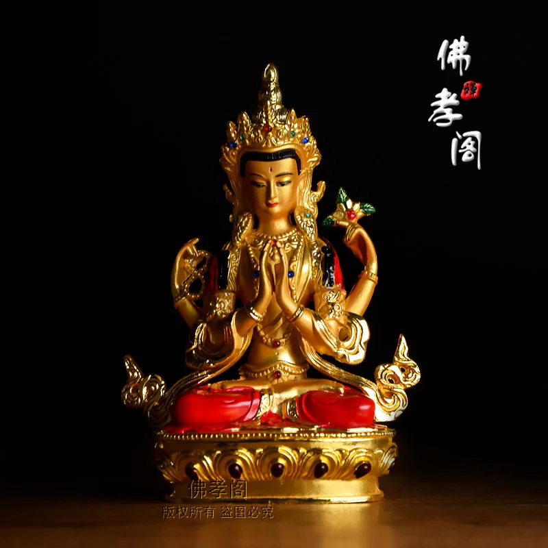 NEW TOP GOOD  Bless Safe luck Protection-Buddha gilding 14.5CM Shadakshari Avalokitesvara Buddha statue