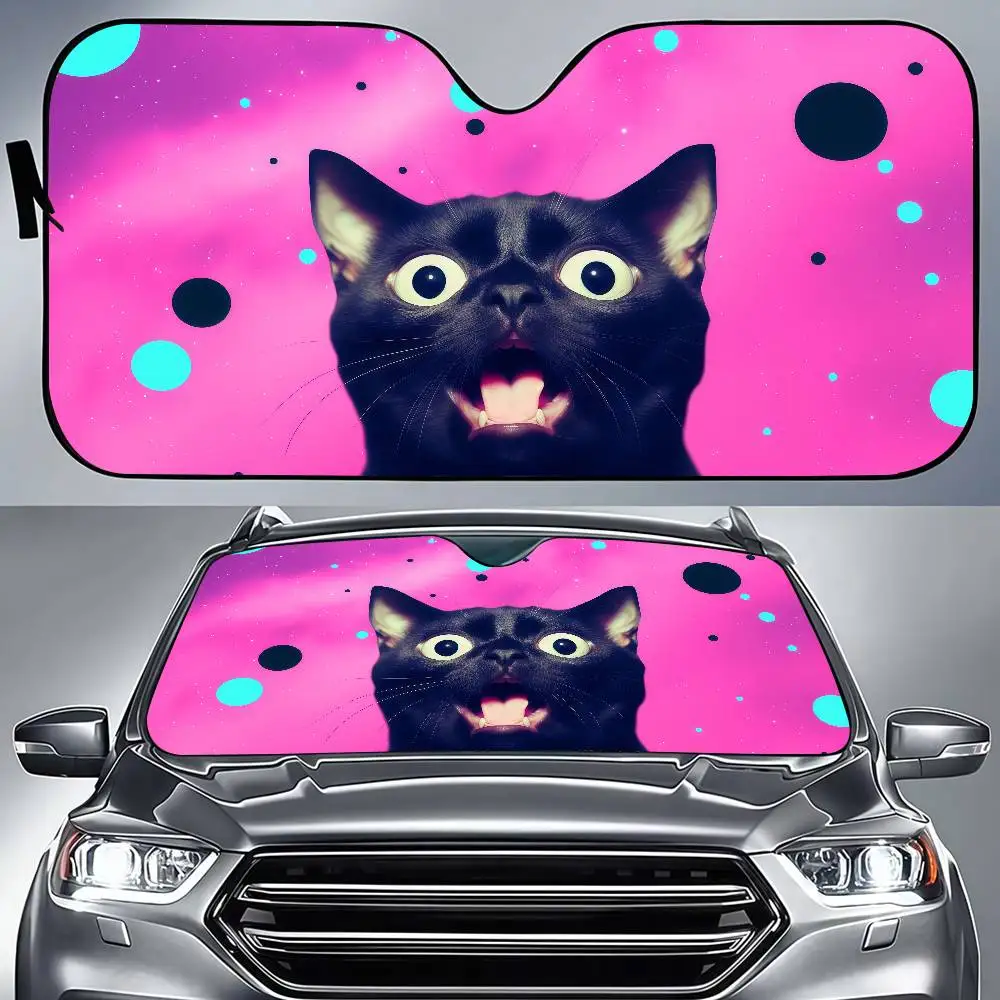 

Pink Cat Car Sun Shade Front Windshield Coverings Blocker Auto Protector Window Visor Screen Cover