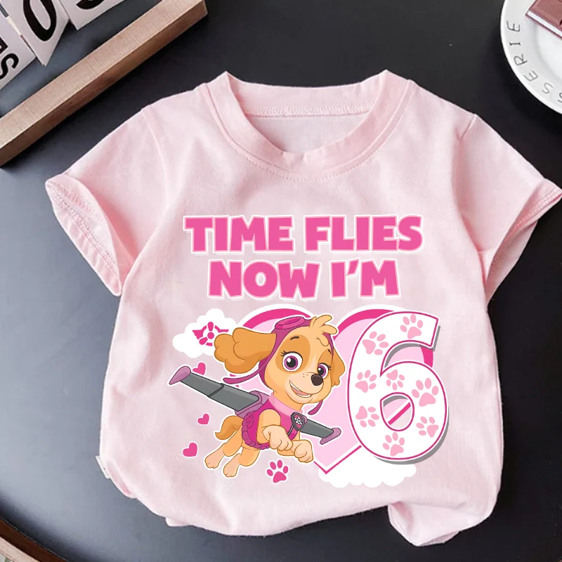 Paw Patrols Girls Clothes Kids Tee Number 1-9 Tops Birthday Party Wear Child Clothing Summer Vogue Cute Skye Chase T-shirts Gift - view 2