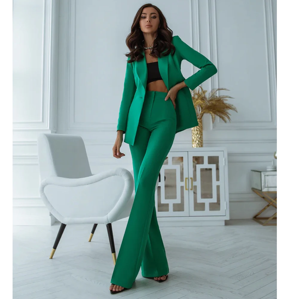 

Tesco Green Shawl Lapel Suit 2-Piece for Women Office Lady Work Wear Blazer Customized Women Suit Jacket and Pants Set
